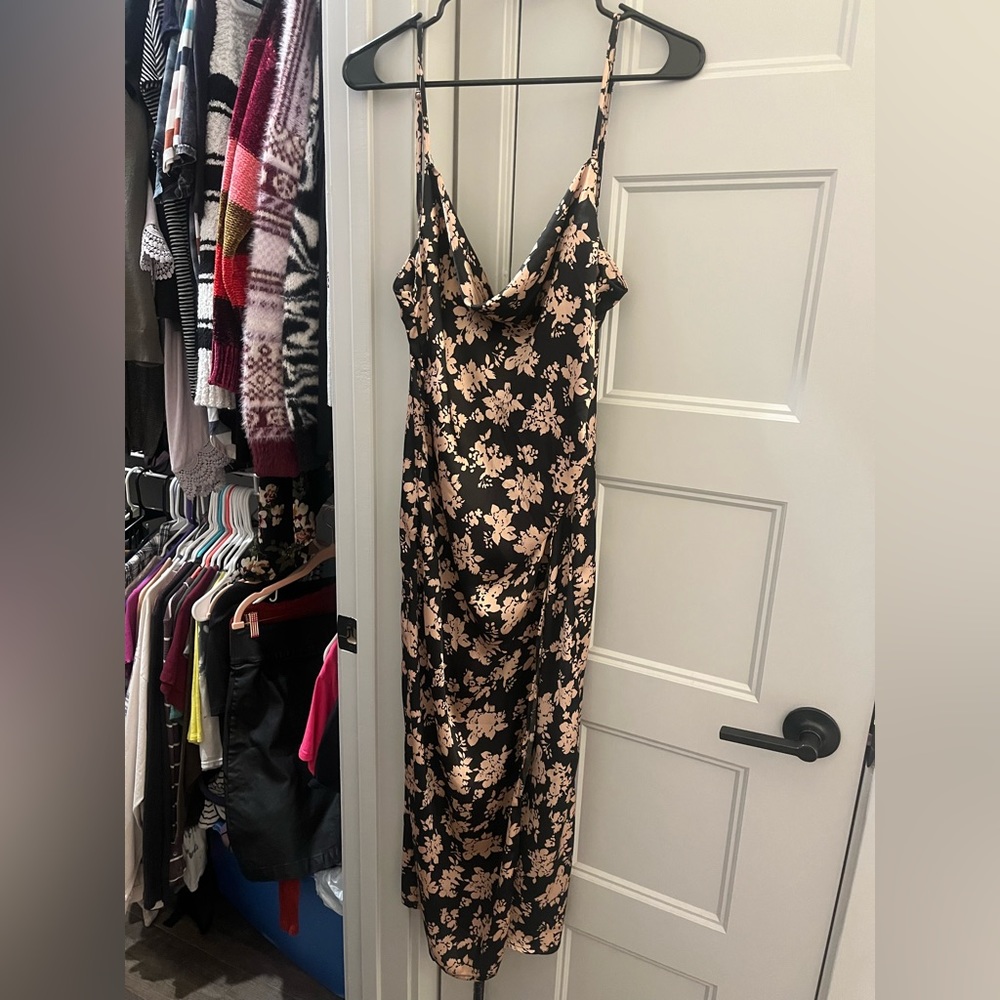 Akira draped collar satin wrapped cami dress